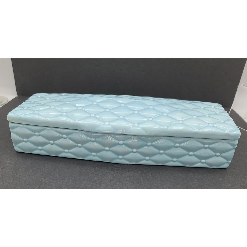 Vintage MCM Arnel's #206 Ceramic Blue Tufted Rectangle Lidded Keepsake Box